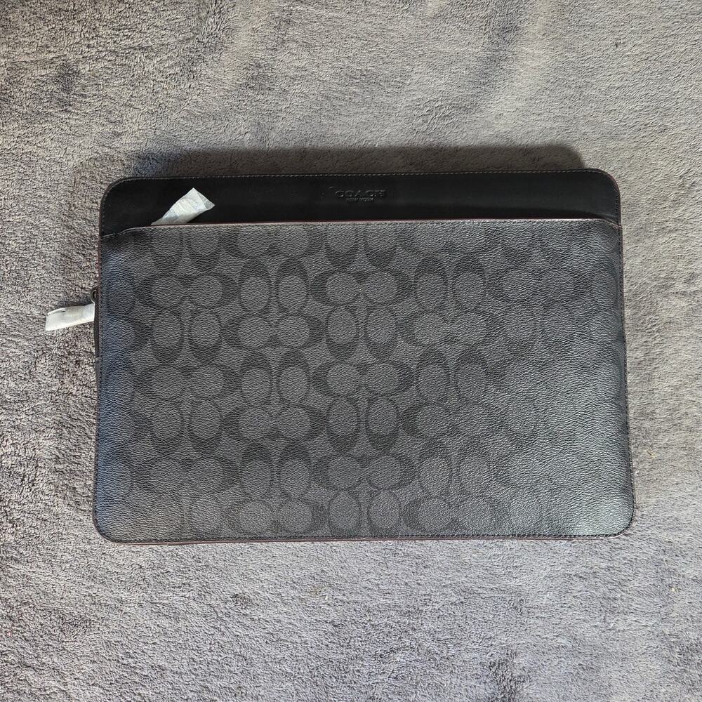 COACH Laptop/Tablet Case, Signature Leather, Black (Model F66552) for 15" Laptop
